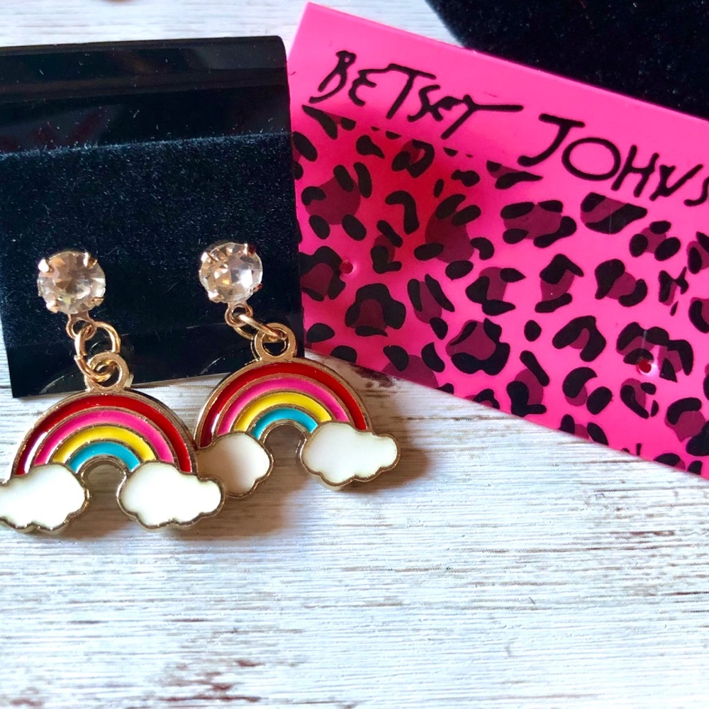 Betsey Johnson Enamel Rainbow Cloud Earrings